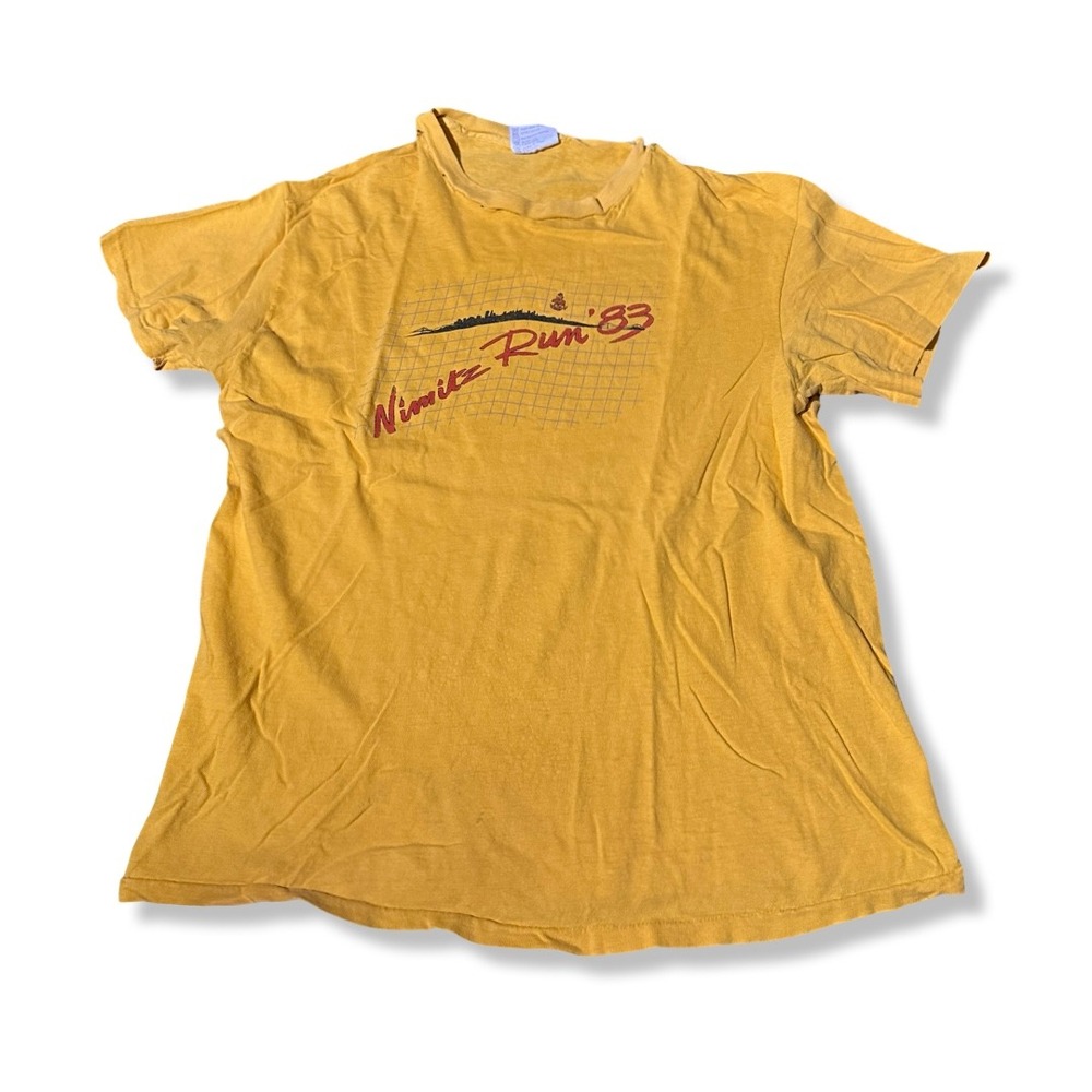 Hanes T-Shirt Mens XL Yellow Excellent Vintage 1983 Nimitz Run Graphic Cotton